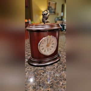 REDUCED Vintage Bombay Company ooden desk Clock with Brass Elephant